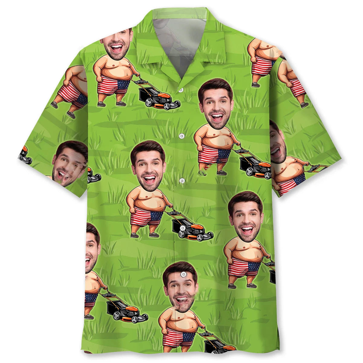 Funny American Man Lawn Mower Custom Face Hawaiian Shirt - M - hawaiian shirt