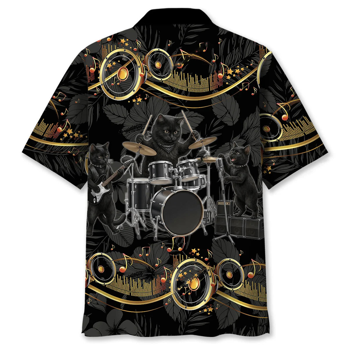 Funny Black Cat Rock Band Hawaiian Shirt