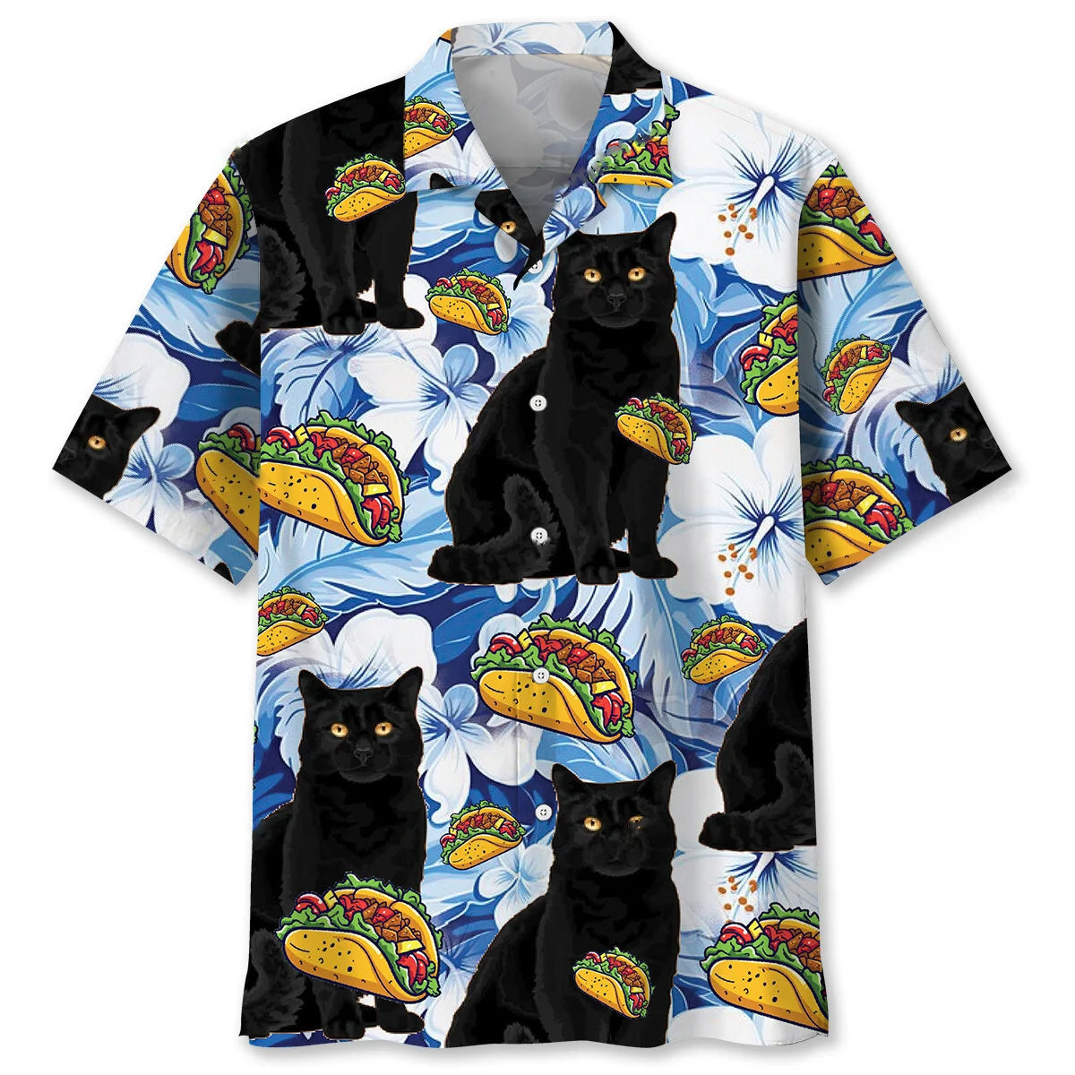 Funny Black Cat Taco Blue Hawaiian Shirt