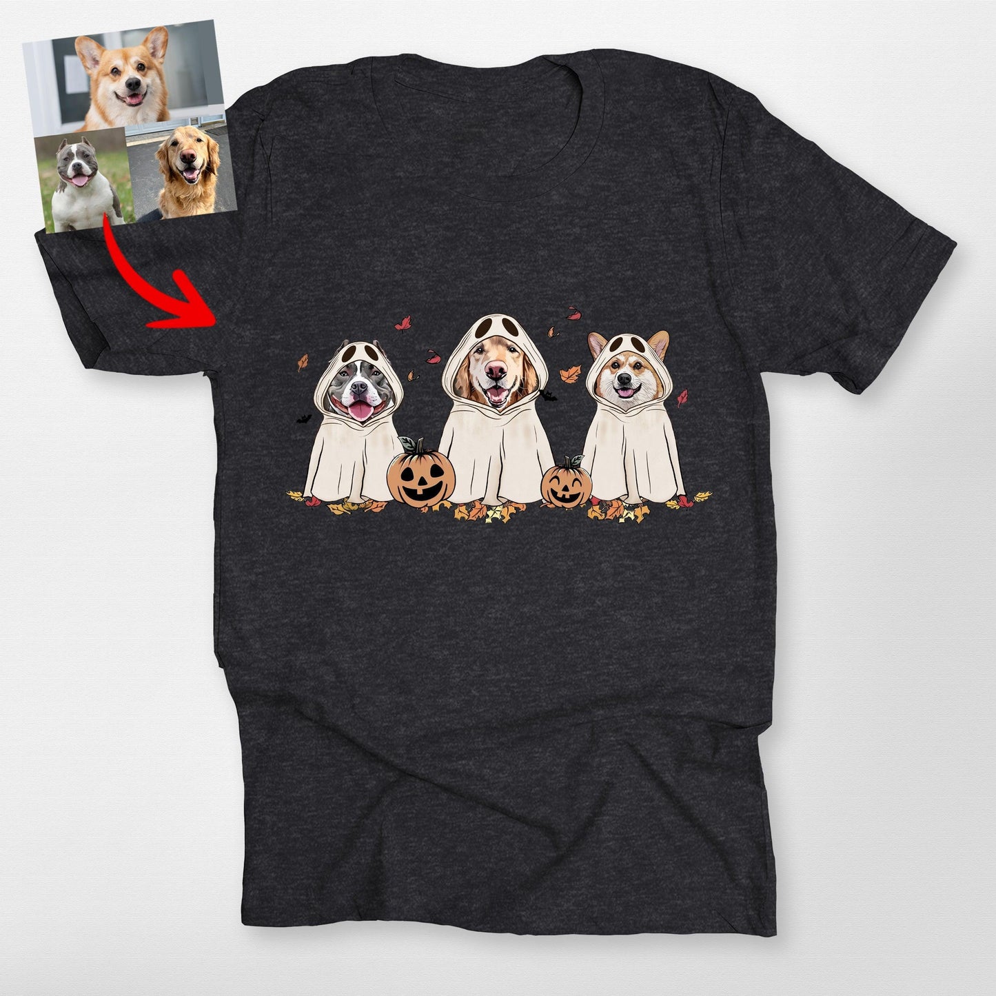 Funny Custom Ghost Dog Unisex T-Shirt, custom pet portrait gift for pet lovers (view 10)