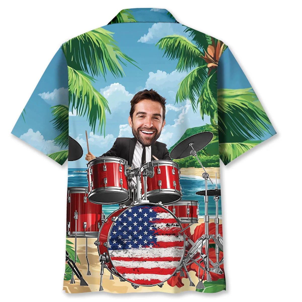 Funny Drum Beach Custom Photo Hawaiian Shirt