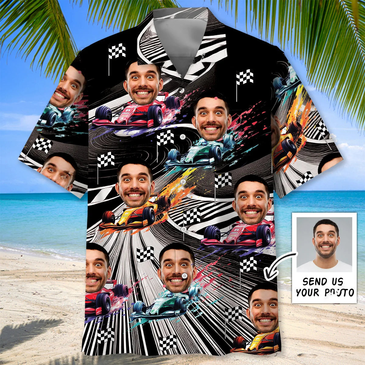 Funny F1 Racing Car Race Track Custom Photo Hawaiian Shirt