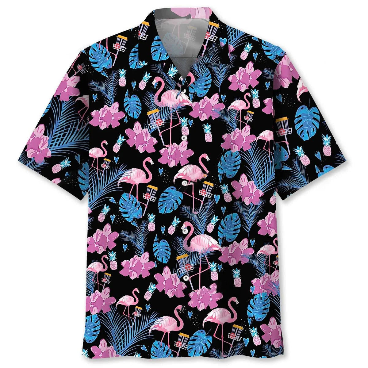 Funny Flamingo and Disc Golf Hawaiian Shirt
