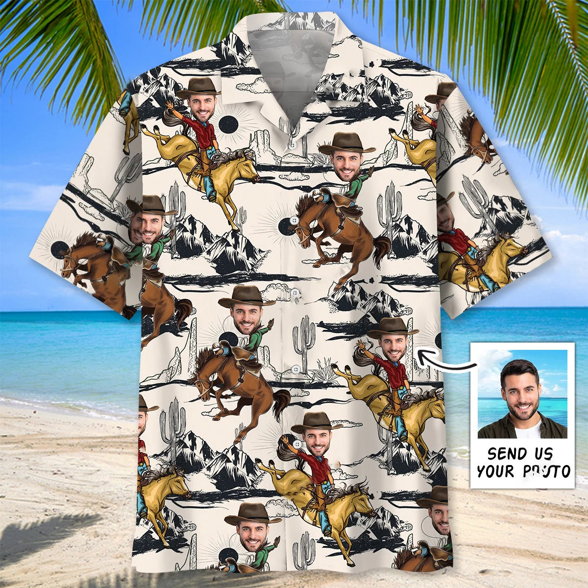Funny Horse Rodeo Custom Photo Hawaiian Shirt
