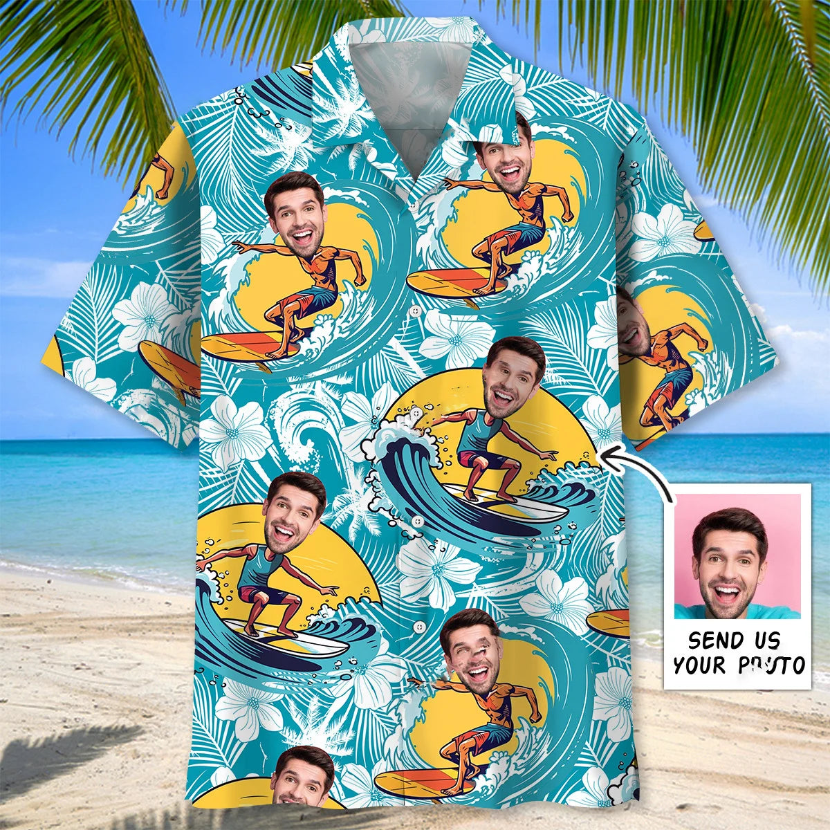 Funny Surfing Custom Photo Hawaiian Shirt
