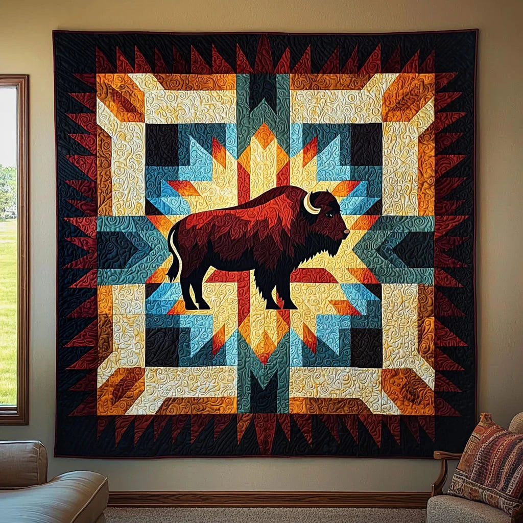 Geometric Bison Quilt Blanket