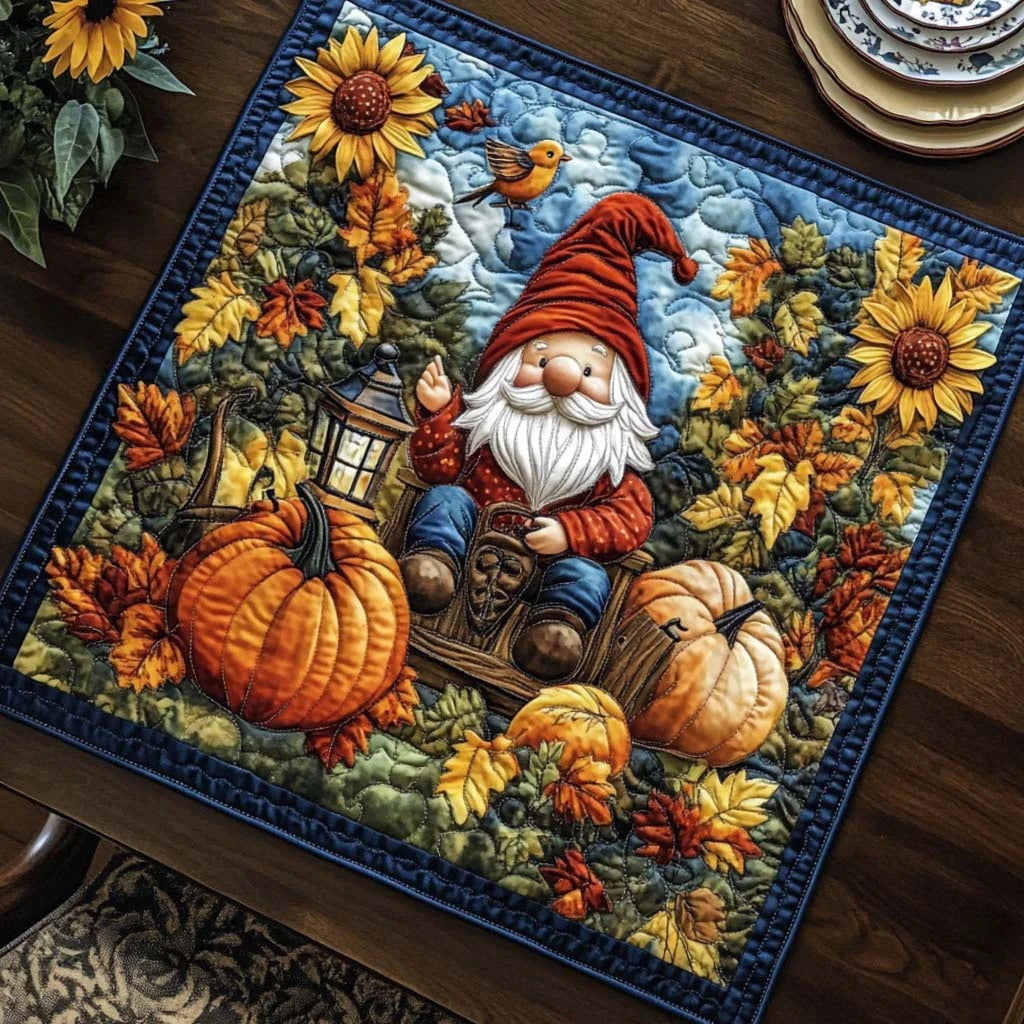 Gnome Fall Wishes Quilted Table Topper