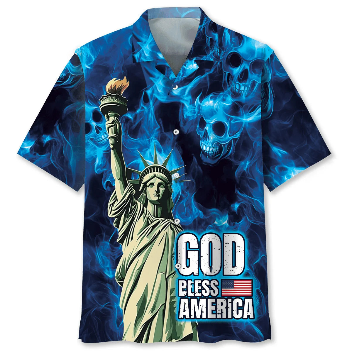 God Bless America Skull Hawaiian Shirt