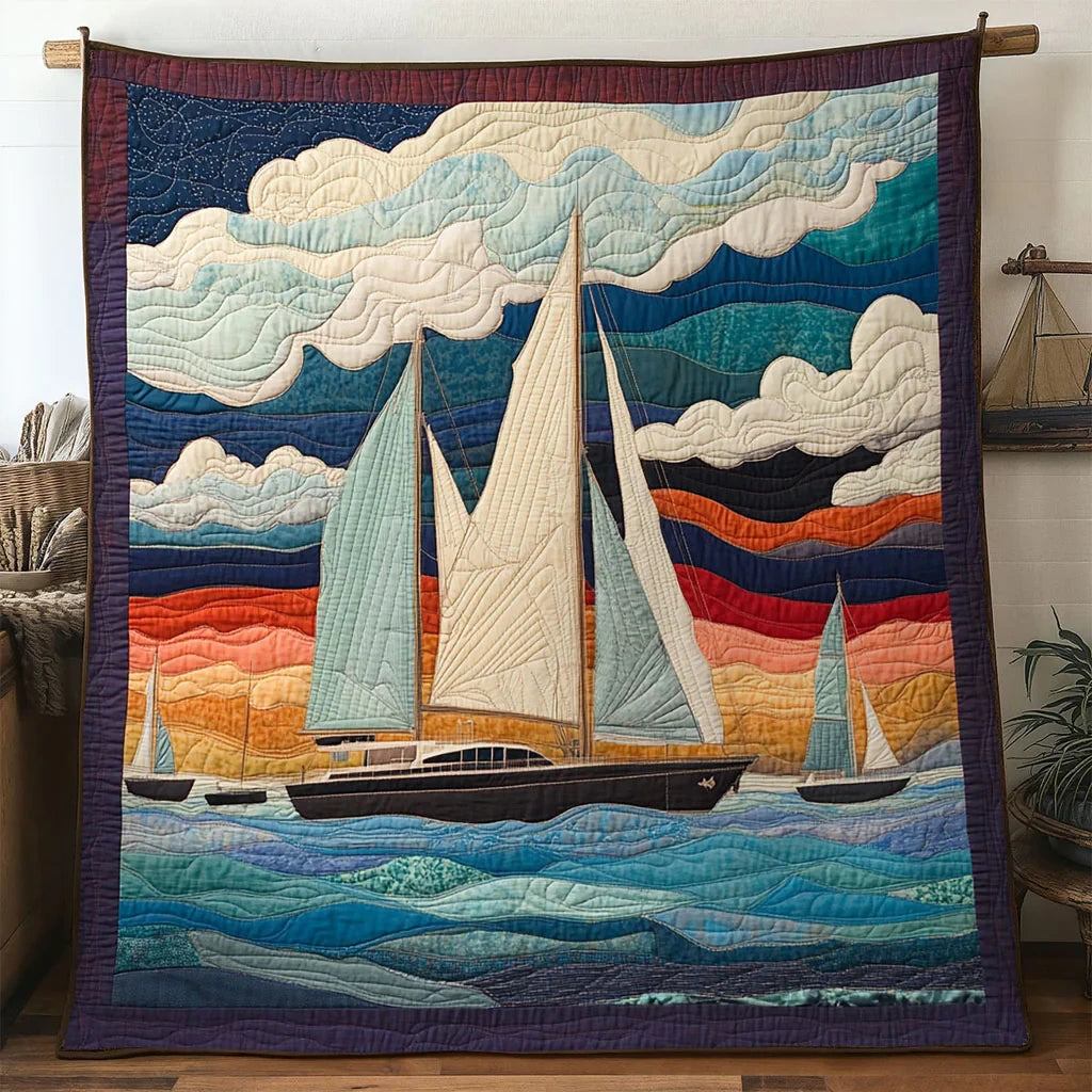 Golden Sailboat Quilt Blanket