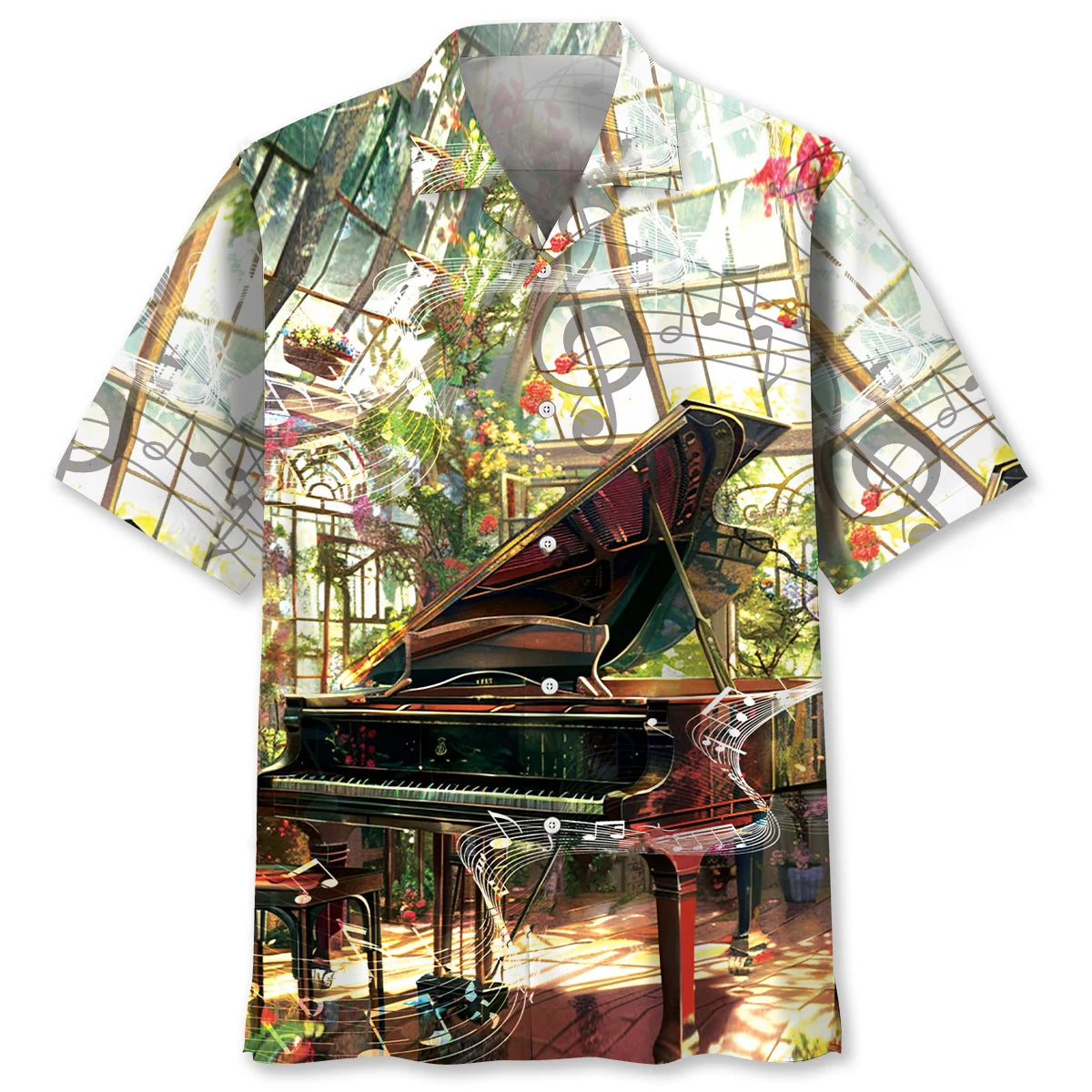 Grand Piano in Garden Hawaiian Shirt