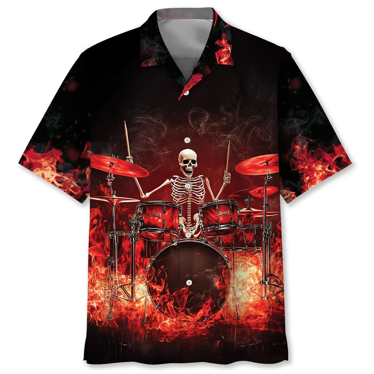 Halloween Racing Drum Set on Fire Hawaiian Shirt