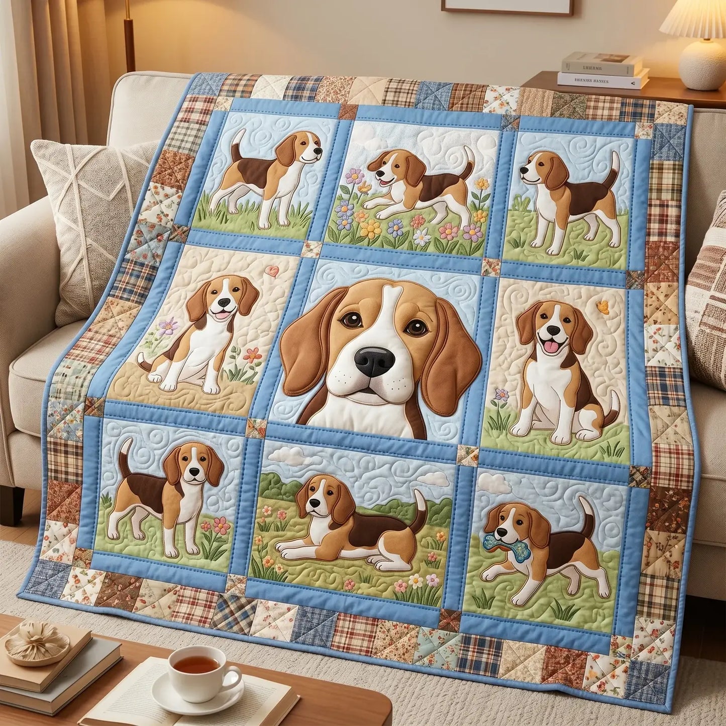 Happy Beagle Quilt Blanket