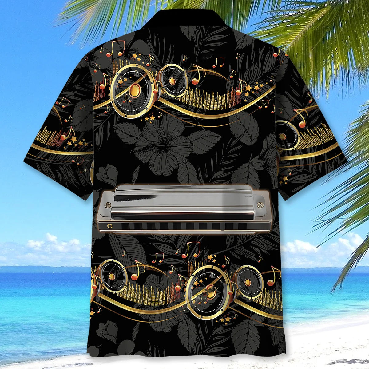 Harmonica Black Hawaiian Shirt