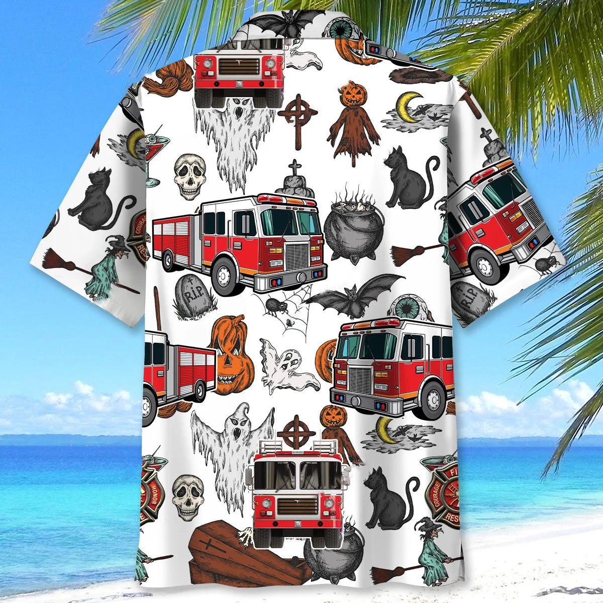Haunted Firefighter Trucks Hawaiian Shirt