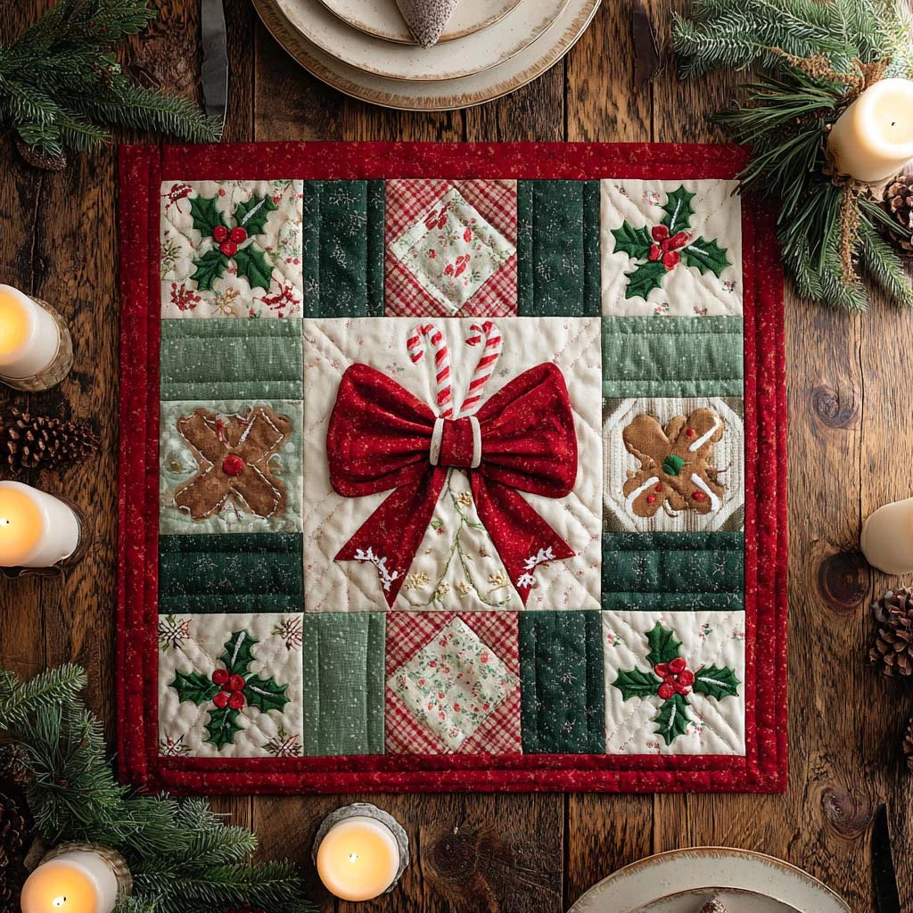 Holiday Bow Quilted Table Topper
