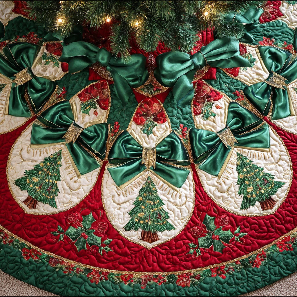 Holiday Frost Gleam Christmas Quilted Tree Skirt