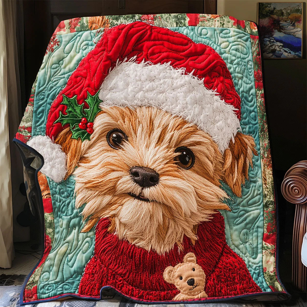 Holiday Yorkie Quilt Blanket