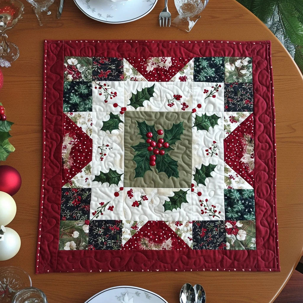 Holly Jolly Charm Quilted Table Topper