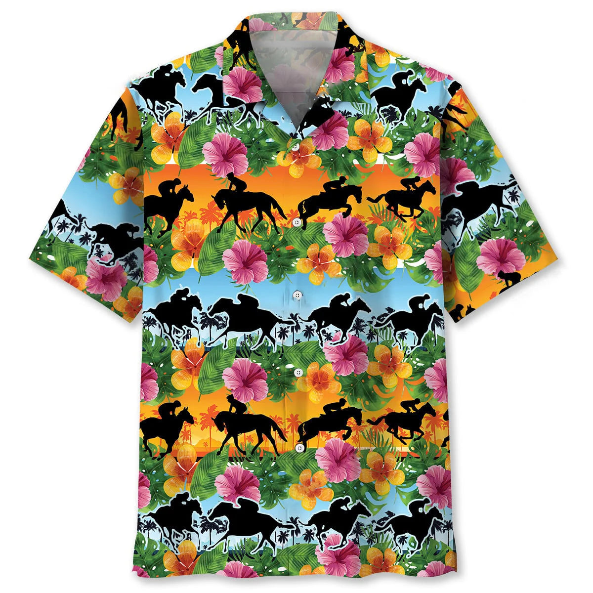 Horse Racing Tropical Color Hawaiian Shirt
