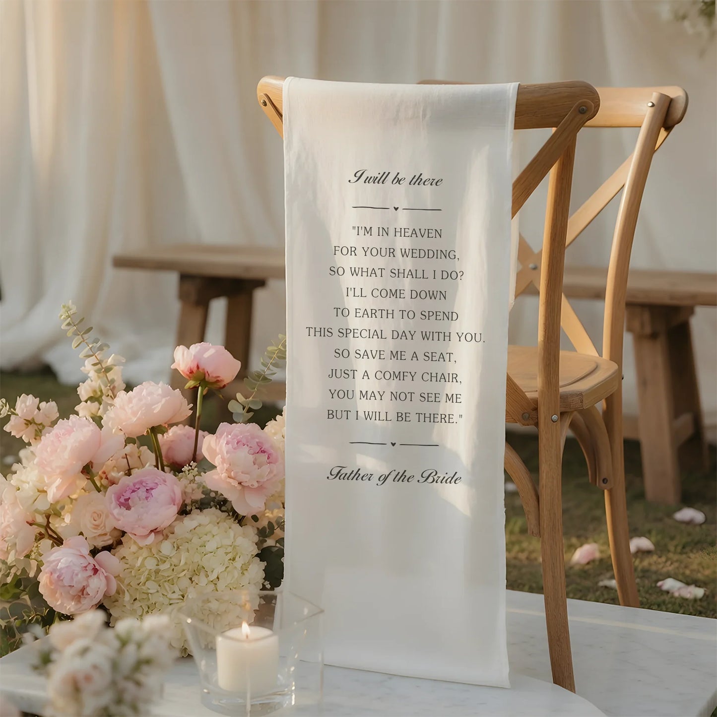 I Will Be There Memorial Wedding Chair Sign Reserved Seat In Loving Memory Chair Cover, gentle memorial keepsake (view 8)
