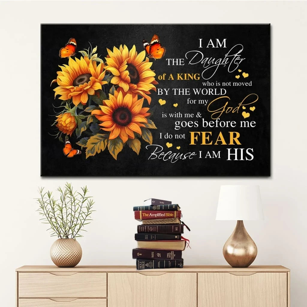 christian wall art i am the daughter of a king canvas butterfly sunflower (Landscape) (view 4)