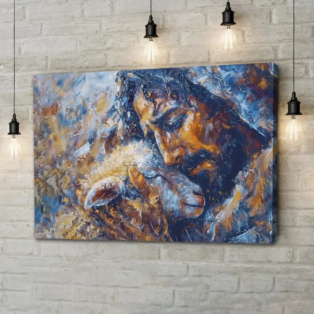 abstract painting of jesus and lost lamb wall art canvas (Landscape) (view 5)