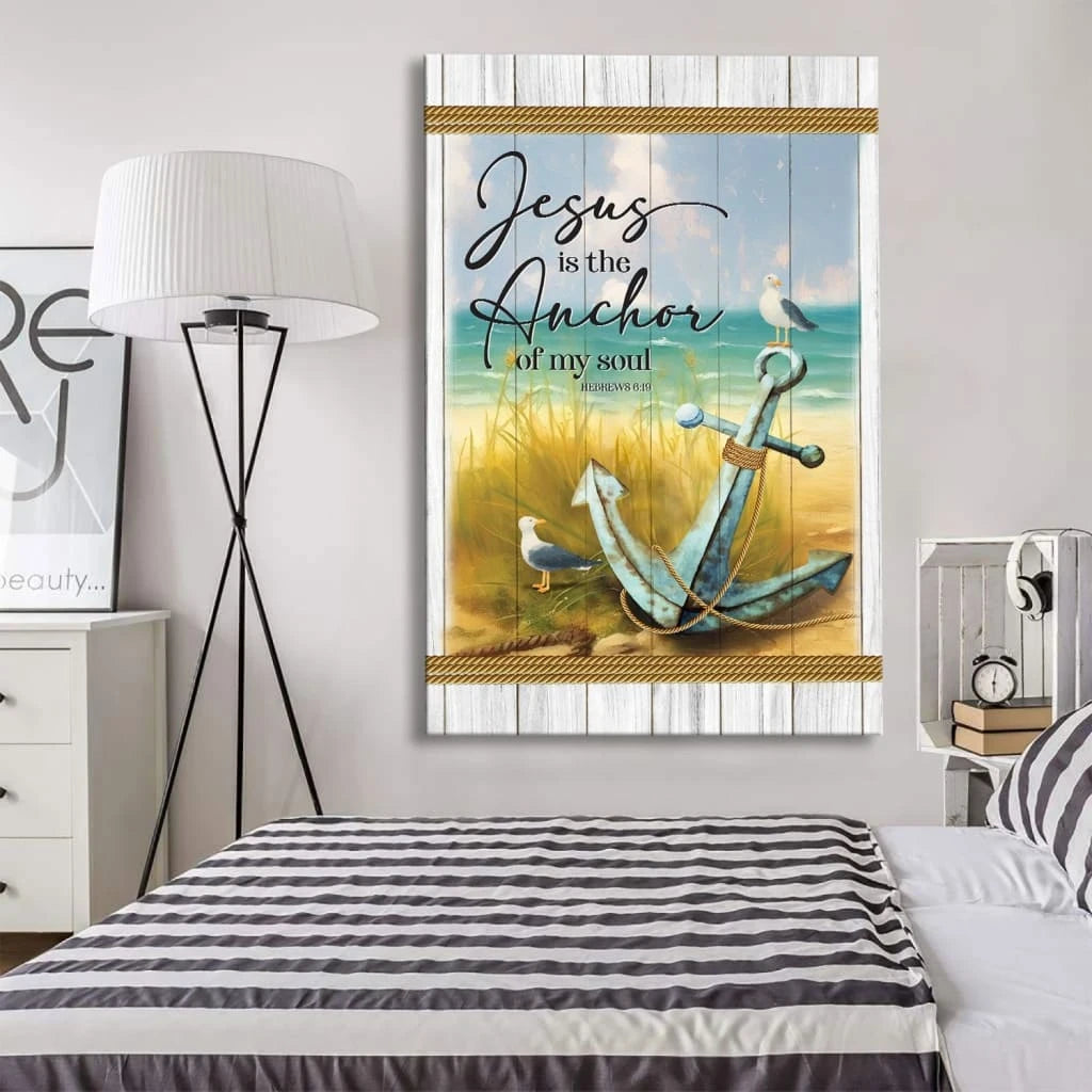 jesus is the anchor of my soul hebrews 6 19 wall art canvas print (Landscape) (view 4)