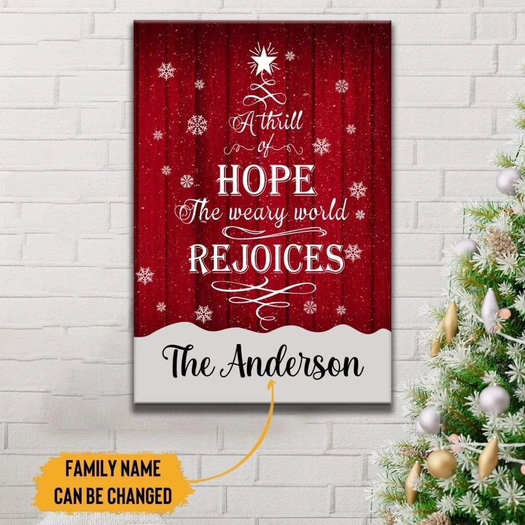 a thrill of hope the weary world rejoices wall art personalized custom family wall art canvas (view 4)