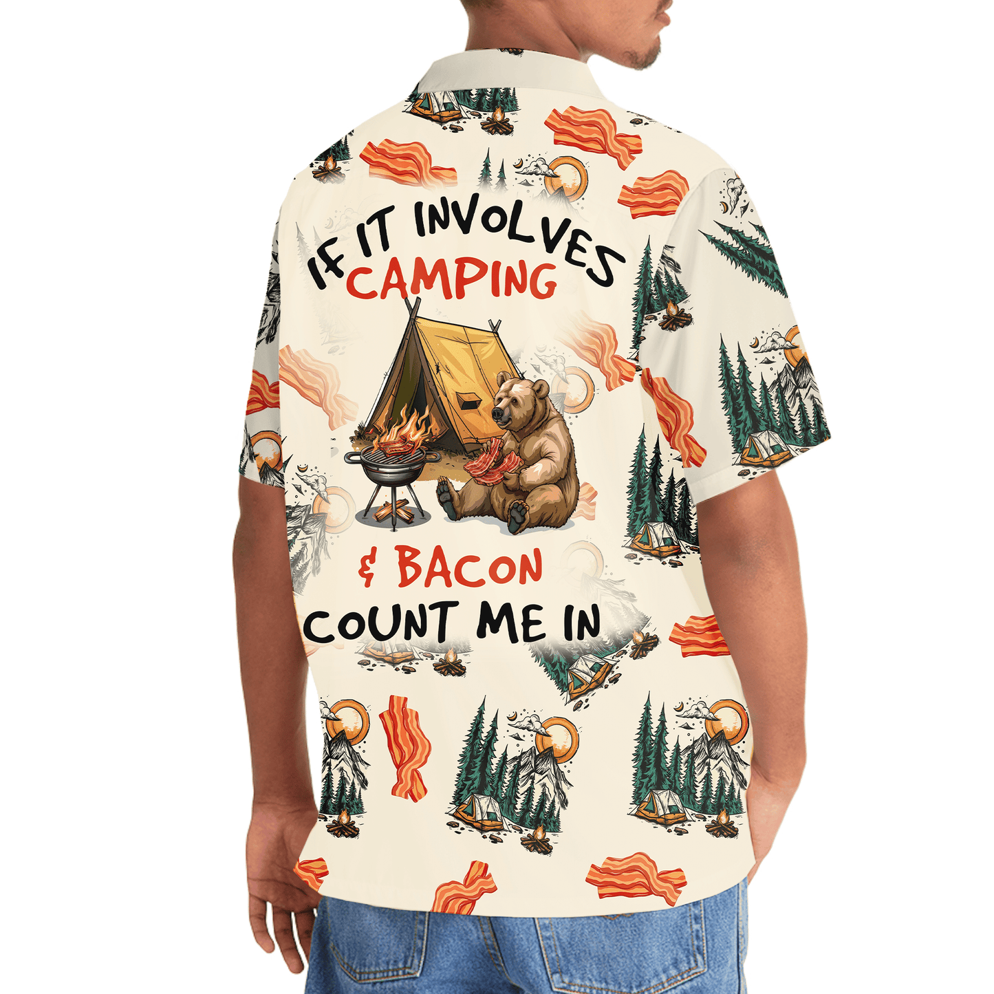 If It Involves Camping Bacon Count Me in Hawaiian - 3XL - hawaiian shirt