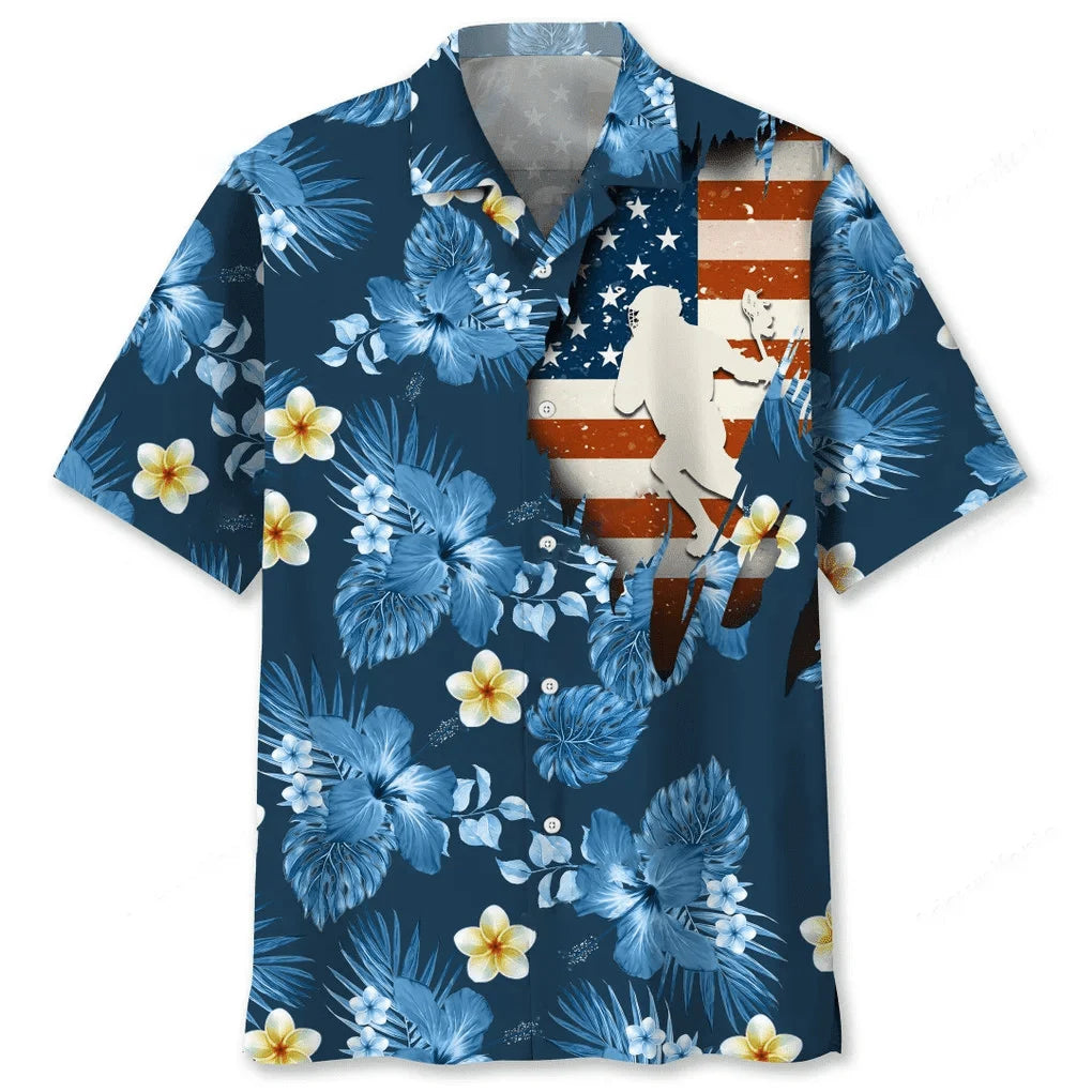 Lacrosse Usa Blue Tropical Hawaiian Shirt