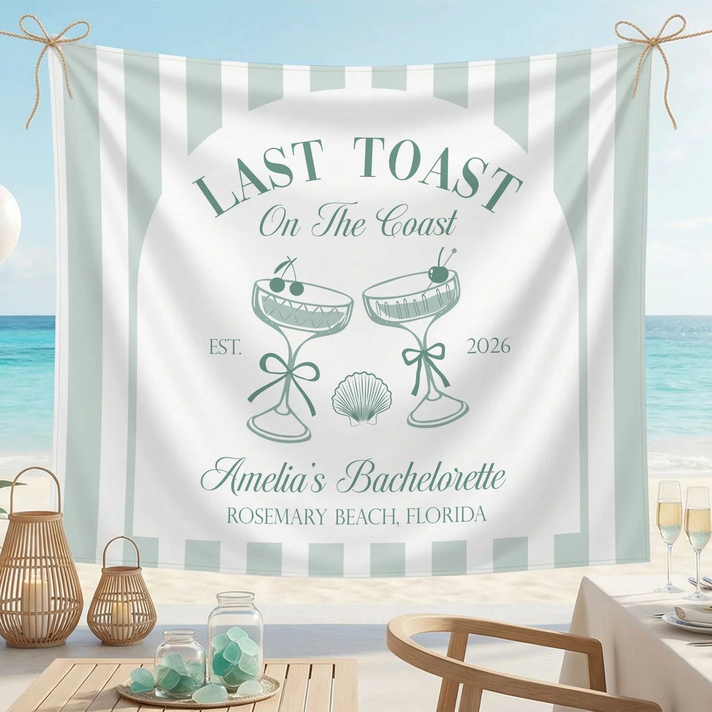 Last Toast Bachelorette Banner Personalized Coastal Bachelorette Party Backdrop Custom Name Beach Bachelorette Banner