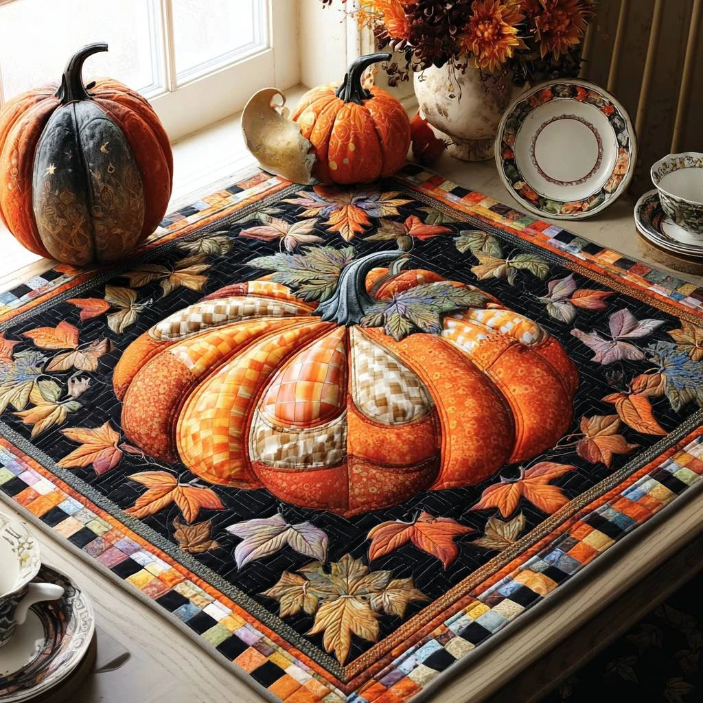 Leafy Patchwork Quilted Table Topper