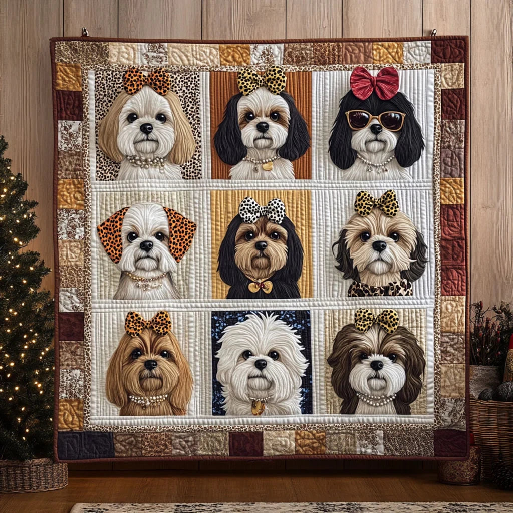 Leopard Chic Shih Tzu Quilt Blanket