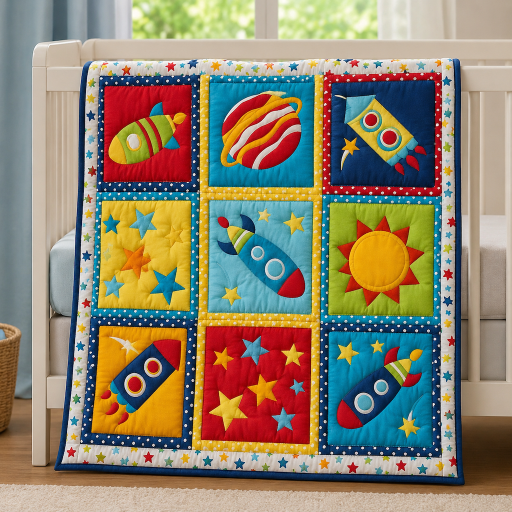 Little Astronaut Quilt Blanket - Quilted Blanket by OtterMia