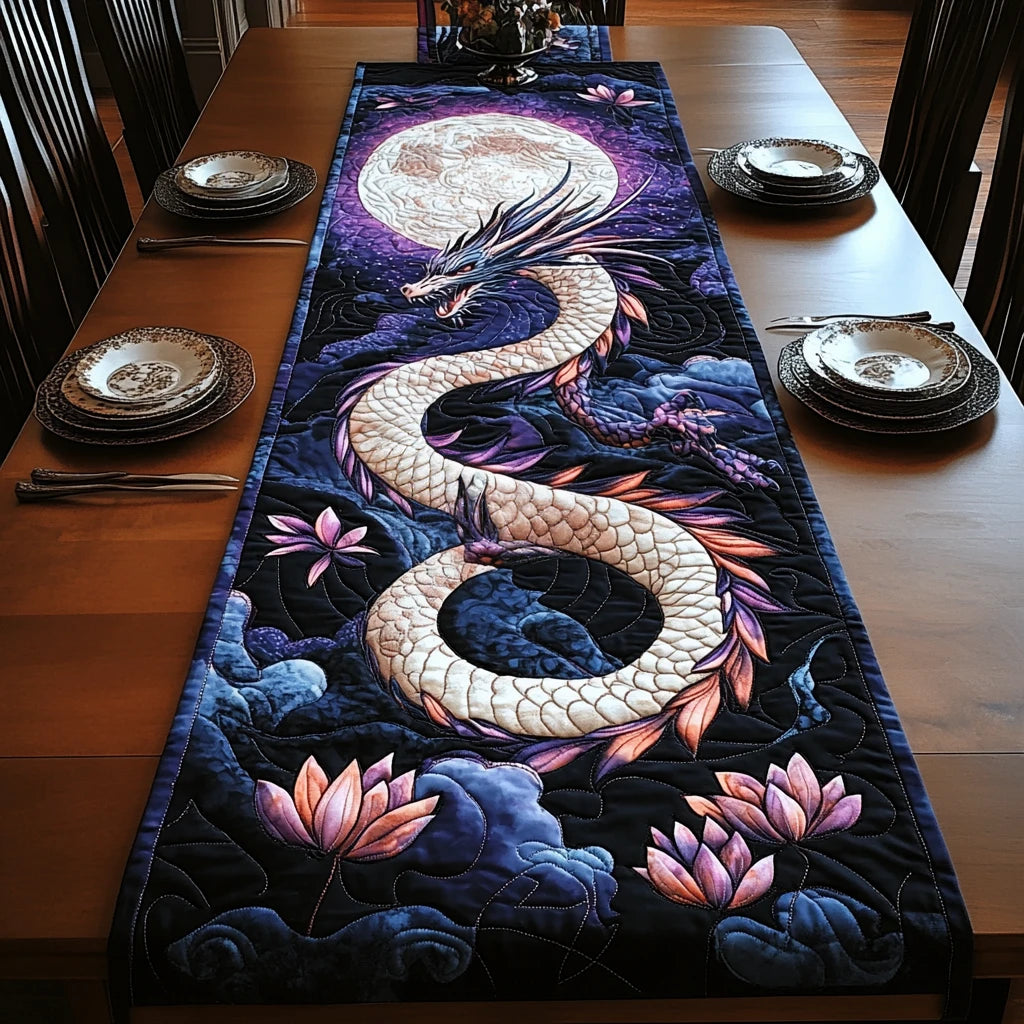Lotus Dragon Quilted Table Runner