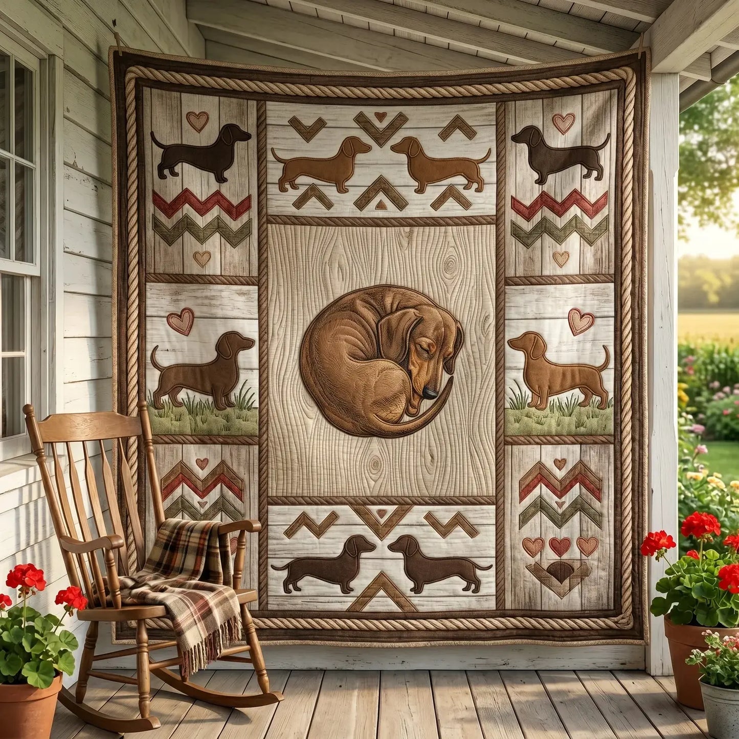 Lovely Dachshund Quilt Blanket