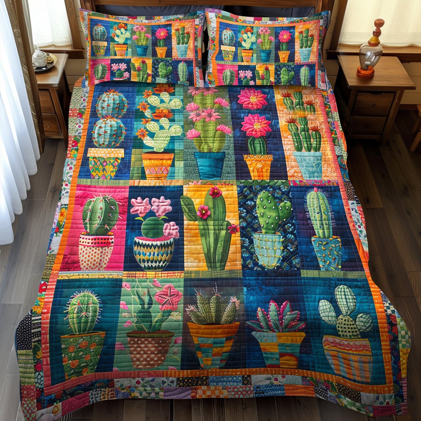 Lush Cacti Fantasy 3-Piece Quilted Bedding Set - Single (59" x 70")