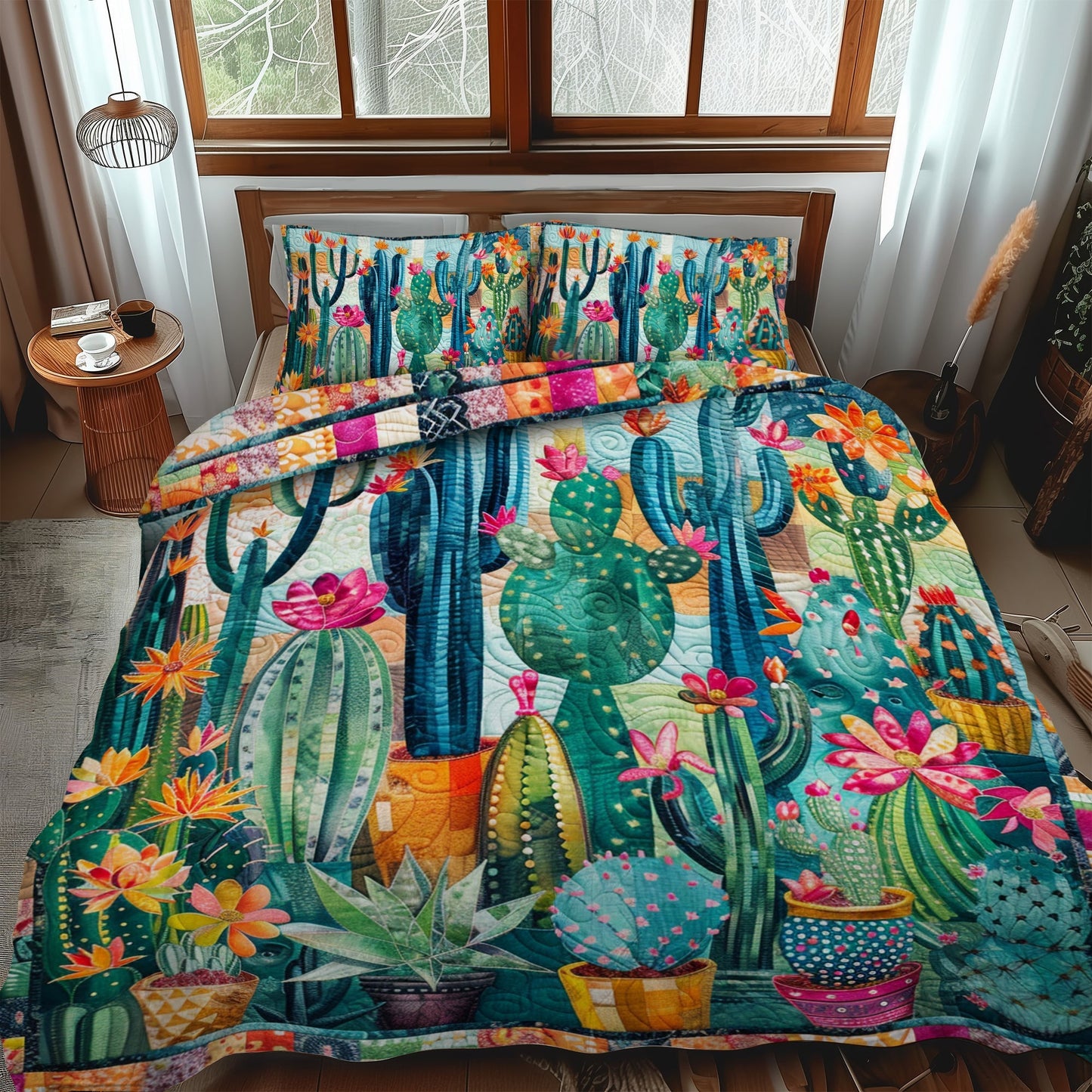 Succulent Cactus Garden 3-Piece Quilted Bedding Set - Single (59" x 70")
