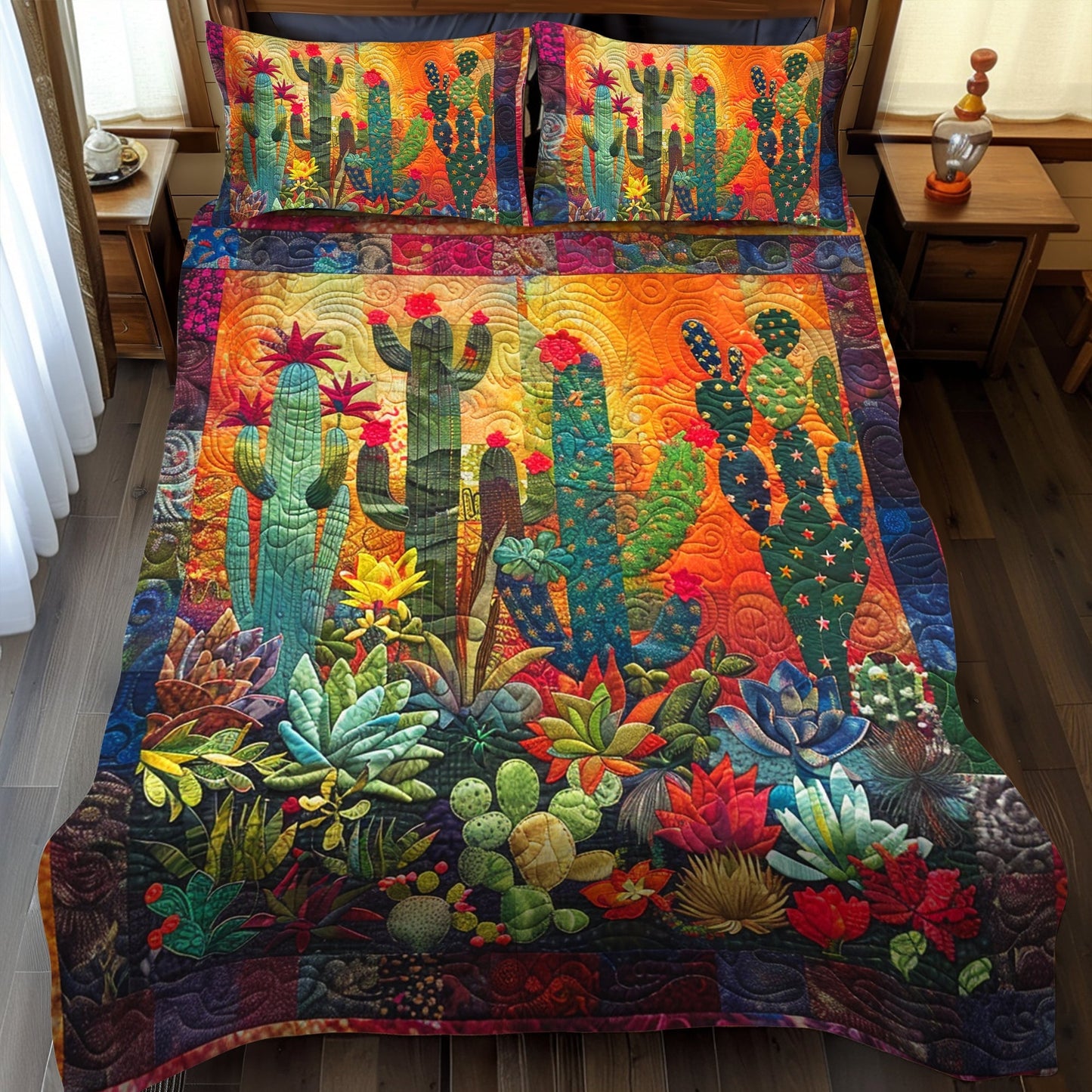 Radiant Desert Cactus 3-Piece Quilted Bedding Set - Single (59" x 70")