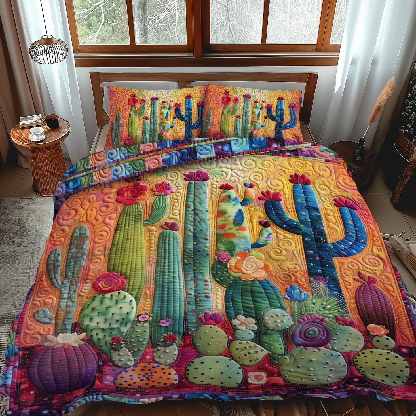 Flora Cactus 3-Piece Quilted Bedding Set - Single (59" x 70")