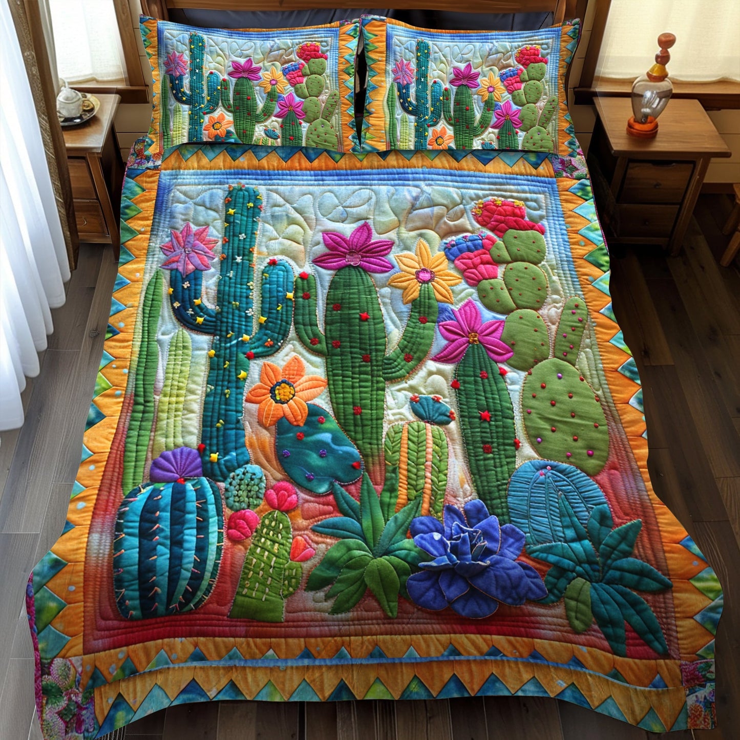 Lively Cactus Garden 3-Piece Quilted Bedding Set - Single (59" x 70")