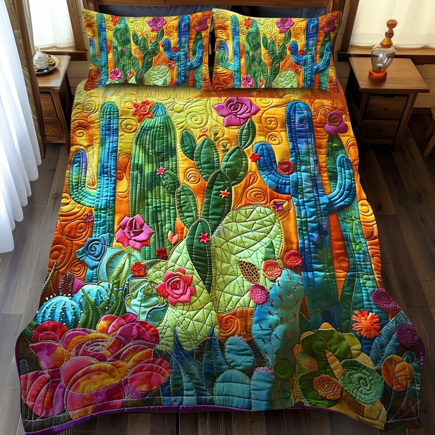 Desert Dreamscape Cactus 3-Piece Quilted Bedding Set - Single (59" x 70")