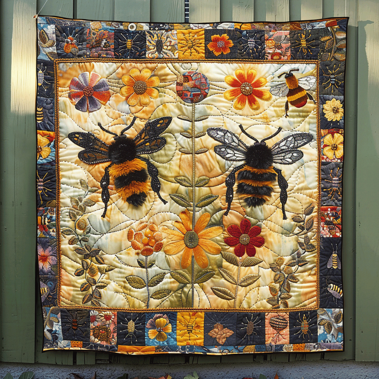 Floral Bee Artistry Quilted Blanket - Throw (55" x 60")