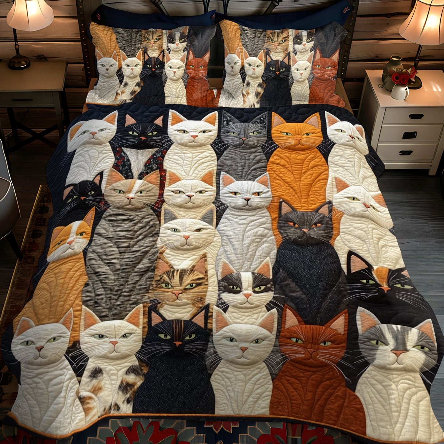 Cat Parade 3-Piece Quilted Bedding Set - Single (59" x 70")