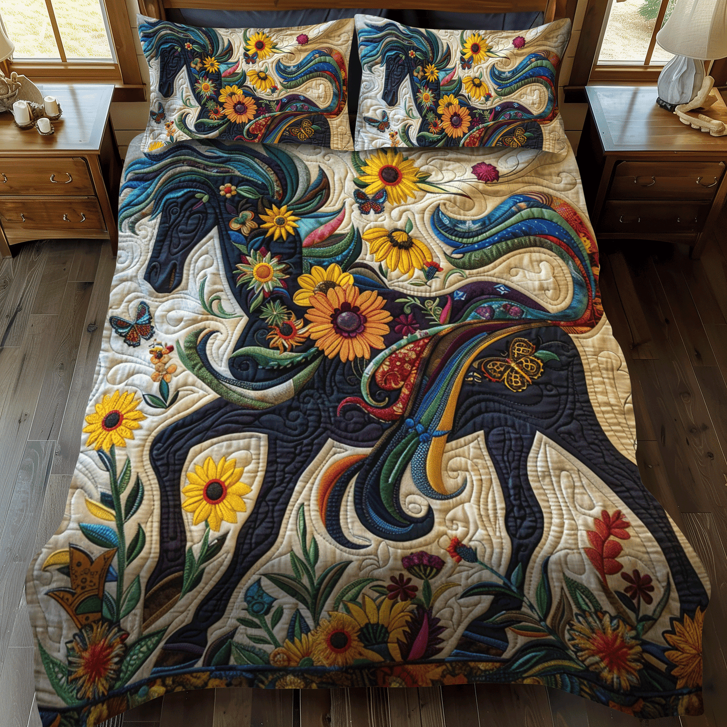 Vivid Horse 3-Piece Quilted Bedding Set - Single (59" x 70")