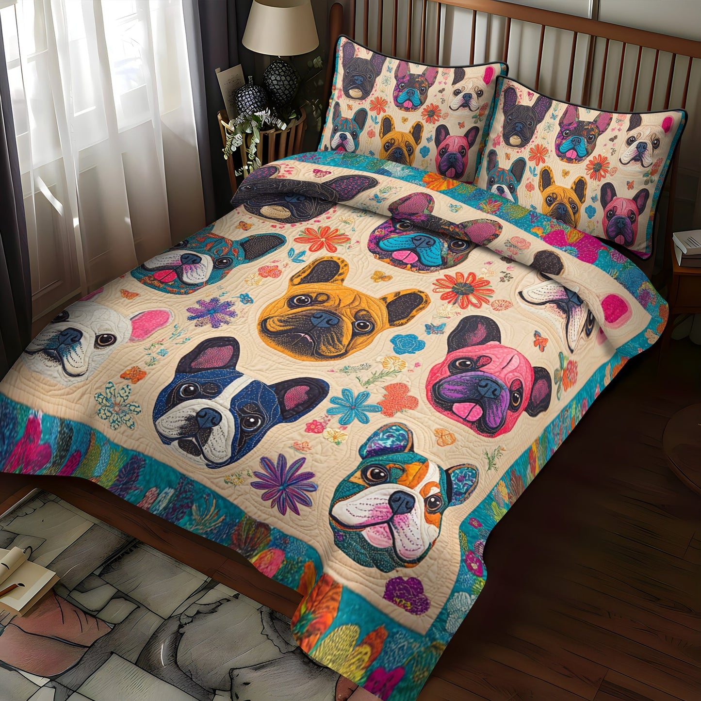 French Bulldog Art 3-Piece Quilted Bedding Set - Single (59" x 70")