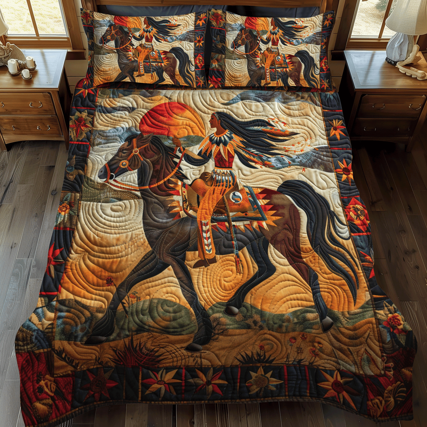 Native American Horse 3-Piece Quilted Bedding Set - Single (59" x 70")