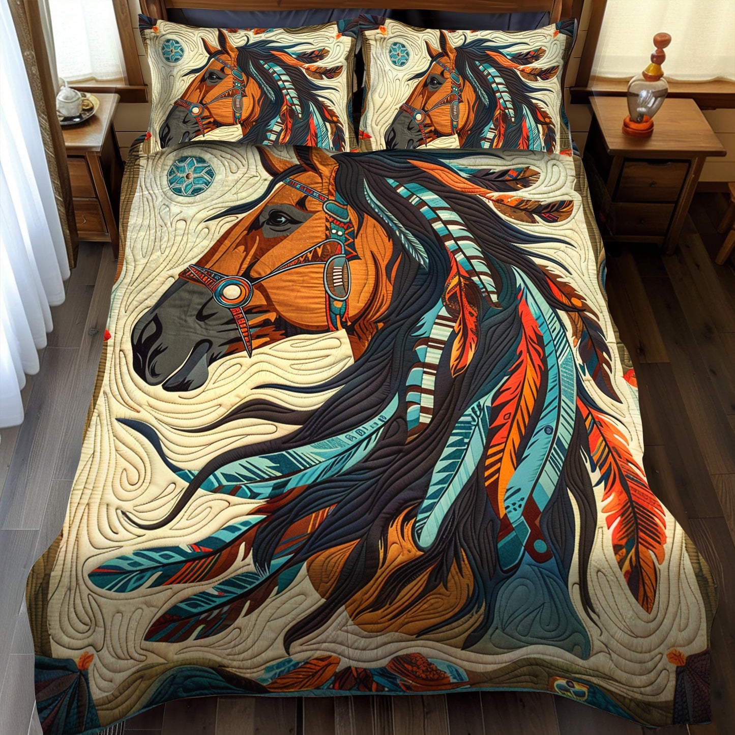Native American Horse 3-Piece Quilted Bedding Set - Single (59" x 70")