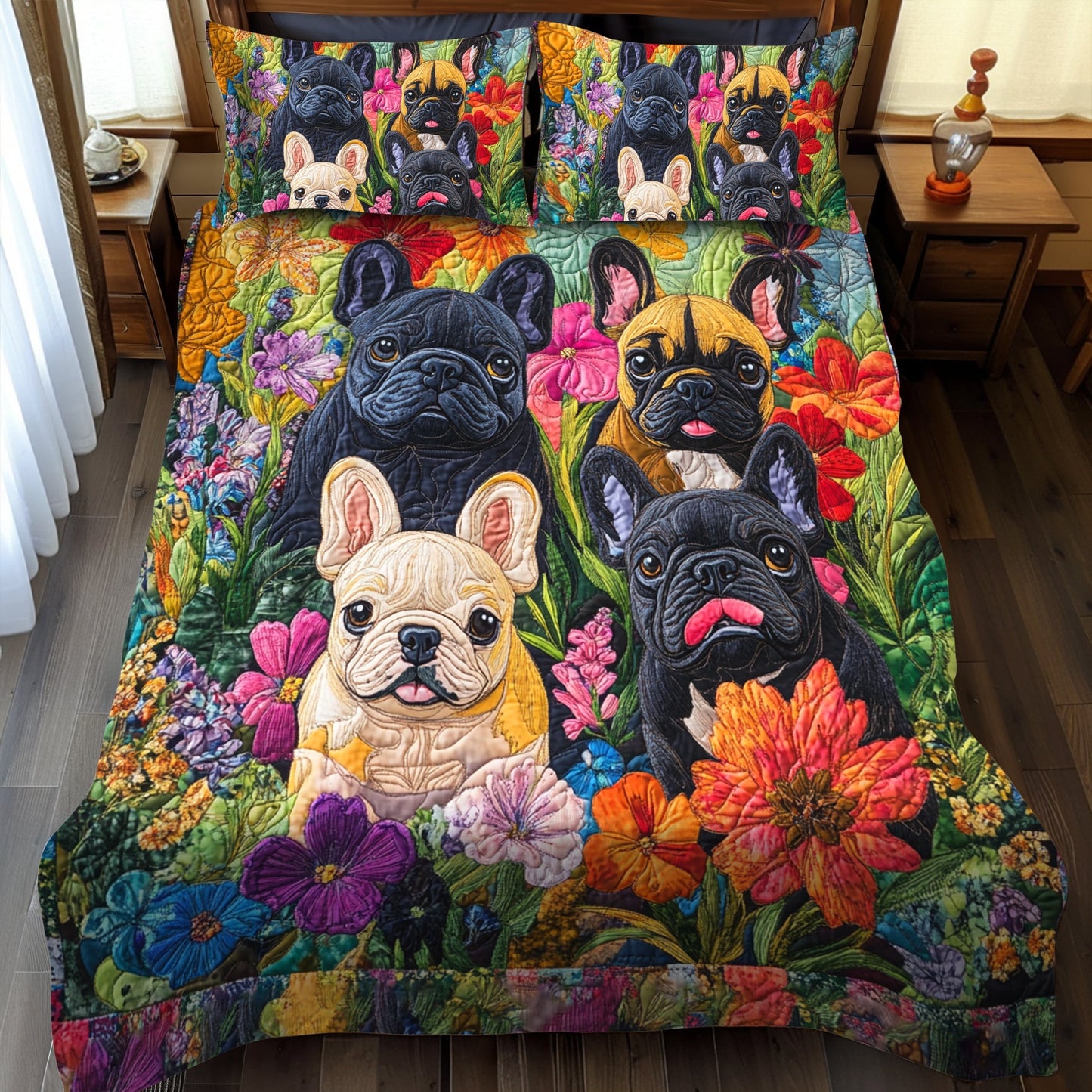 Whimsical French Bulldog 3-Piece Quilted Bedding Set - Single (59" x 70")