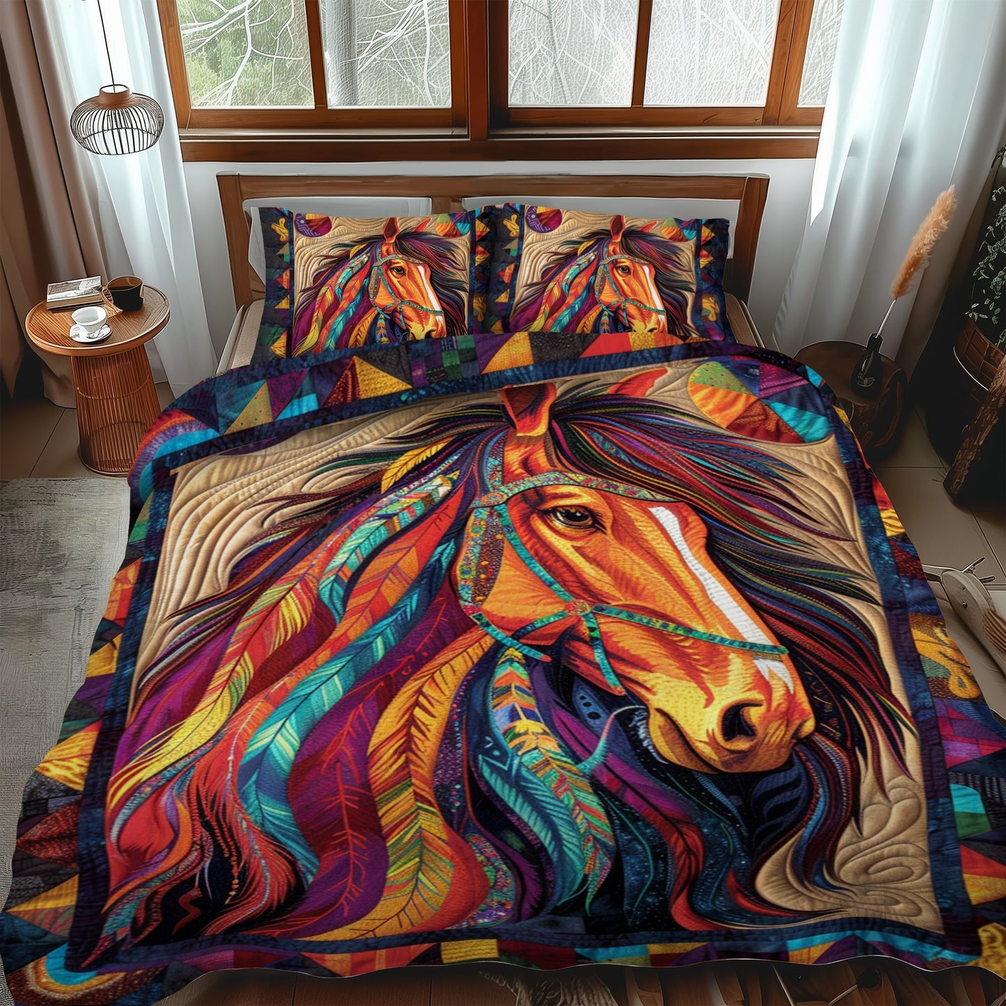 Native American Horse 3-Piece Quilted Bedding Set - Single (59" x 70")